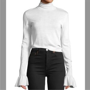 Veronica Beard Slim Turtleneck Sweater with Ruffle cuff Cream size small